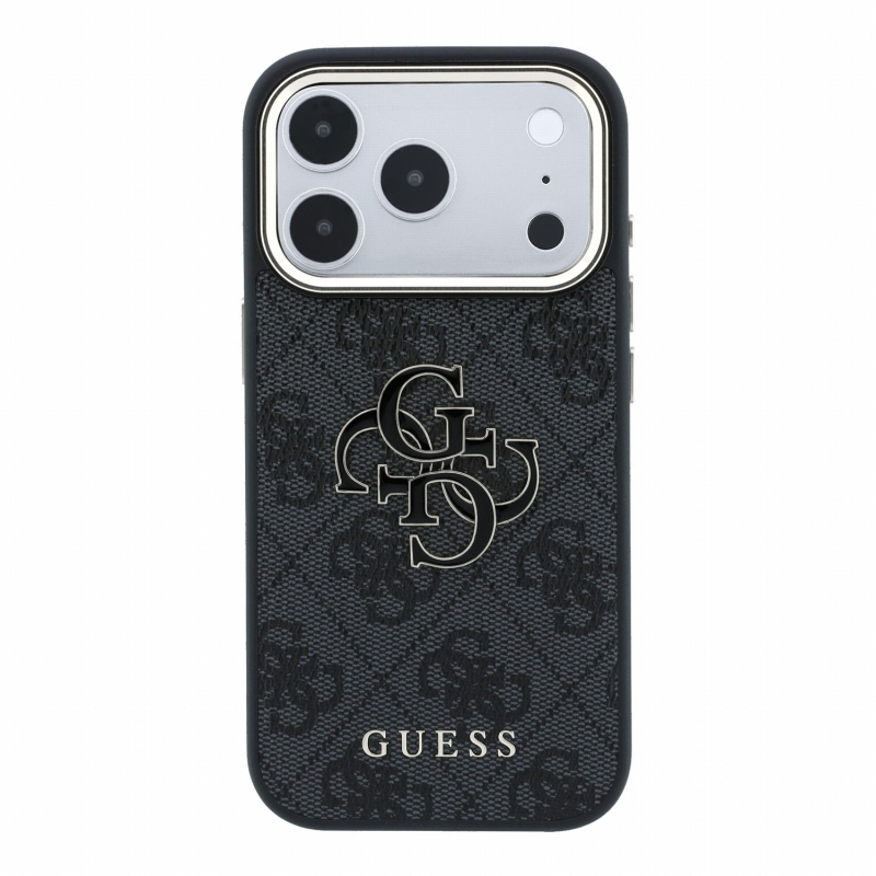 Guess PU 4G Resin Metal Logo Zadní Kryt pro iPhone 18 Pro Black