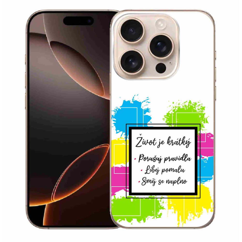 Gelový kryt mmCase na iPhone 16 Pro Max - citát 5 bílé pozadí