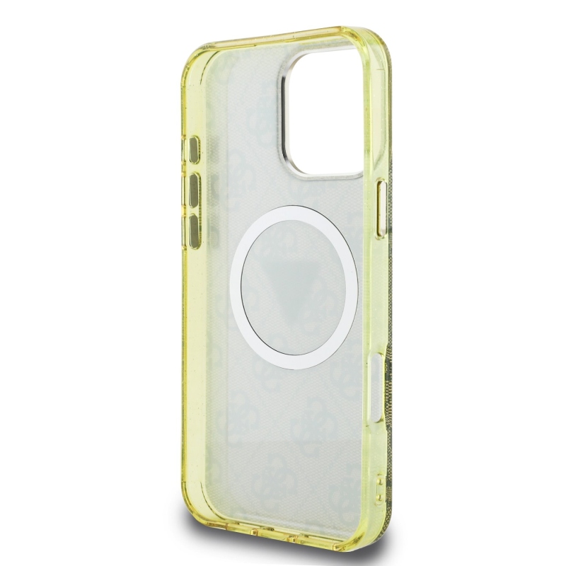 Guess IML 4G Glitter and Triangle Logo MagSafe Zadní Kryt pro iPhone 16 Pro Brown